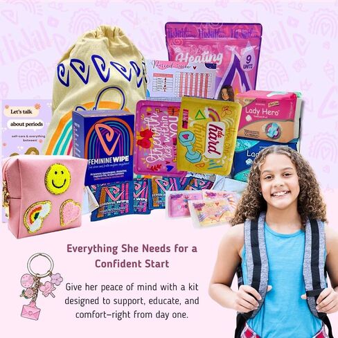 Period Kit for Tweens - First Period Kit for Girls 9-12 10-14 for School- Comfort Fit Feminine Pads Designed for Tween Teens Needs- Period Bags for Teen (Green) in Kuwait