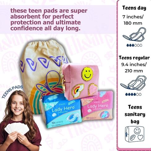 Period Kit for Tweens - First Period Kit for Girls 9-12 10-14 for School- Comfort Fit Feminine Pads Designed for Tween Teens Needs- Period Bags for Teen (Green) in Kuwait