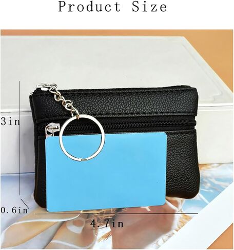 Coin Purse for Women,Small Leather Change Pouch for Men with Zip Key Ring-Blue in Saudi Arabia