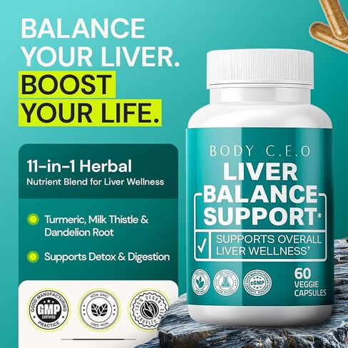 الجسم الرئيس التنفيذي دعم صحة الكبد - مستخلص شوك الحليب والكركم والخرشوف - التخلص من السموم وتخفيف الانتفاخ والطاقة النظيفة لعملية التمثيل الغذائي والهضم ووظيفة الكبد - 60 كبسولة نباتية in Kuwait