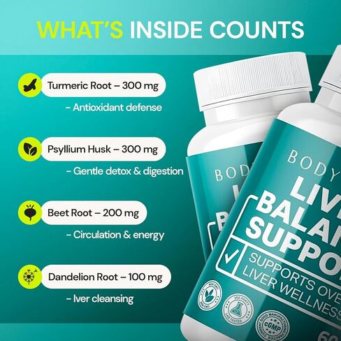 الجسم الرئيس التنفيذي دعم صحة الكبد - مستخلص شوك الحليب والكركم والخرشوف - التخلص من السموم وتخفيف الانتفاخ والطاقة النظيفة لعملية التمثيل الغذائي والهضم ووظيفة الكبد - 60 كبسولة نباتية in Kuwait