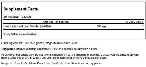 Swanson 100% Pure Defatted Desiccated Beef Liver 500 Milligrams 120 Capsules in Saudi Arabia