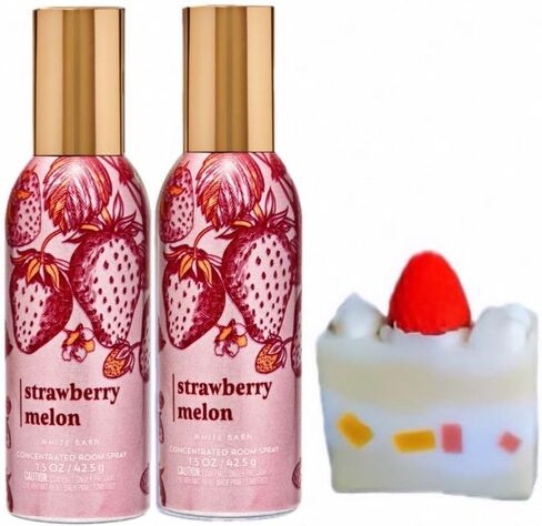 Strawberry Melon - White Barn - Bath/Body Work - 2 Concentrated Room Spray 1.5 oz / 42.5 g and Strawberry Soap Cake (Label Artwork Varies) in Saudi Arabia