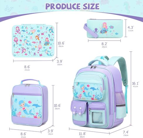 6pcs Girls Backpack with Bento Lunch Box Set, Kids Backpack for School with Lunch Box Lunch Bag Pencil Case Ice Box, Cute Kawaii Backpack Set, Bookbag for Elementary Middle High School in Kuwait