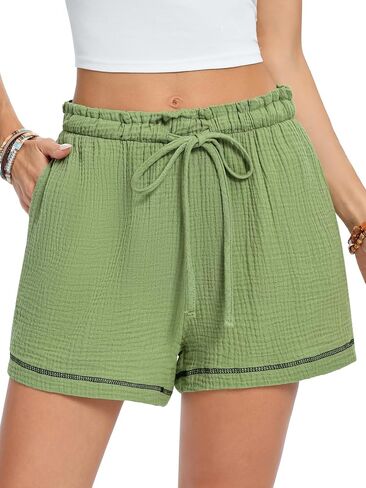 FMIRREO شورت نسائي قطني غير رسمي مريح بخصر مطاطي 2025 شورت لطيف للصيف والشاطئ مع جيوب (S-2XL) in Kuwait