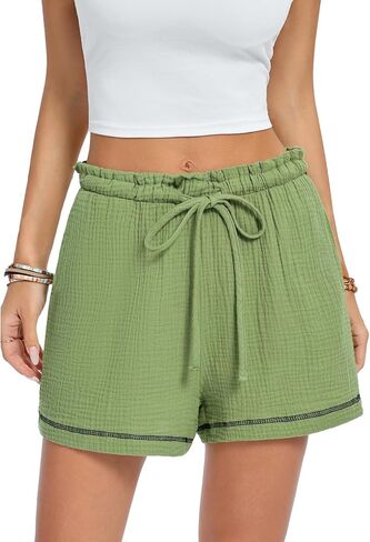 FMIRREO شورت نسائي قطني غير رسمي مريح بخصر مطاطي 2025 شورت لطيف للصيف والشاطئ مع جيوب (S-2XL) in Kuwait