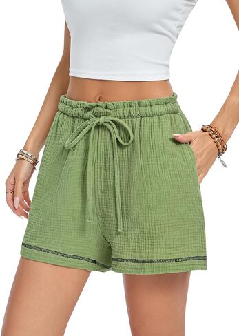 FMIRREO شورت نسائي قطني غير رسمي مريح بخصر مطاطي 2025 شورت لطيف للصيف والشاطئ مع جيوب (S-2XL) in Kuwait