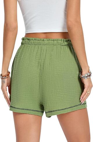 FMIRREO شورت نسائي قطني غير رسمي مريح بخصر مطاطي 2025 شورت لطيف للصيف والشاطئ مع جيوب (S-2XL) in Kuwait