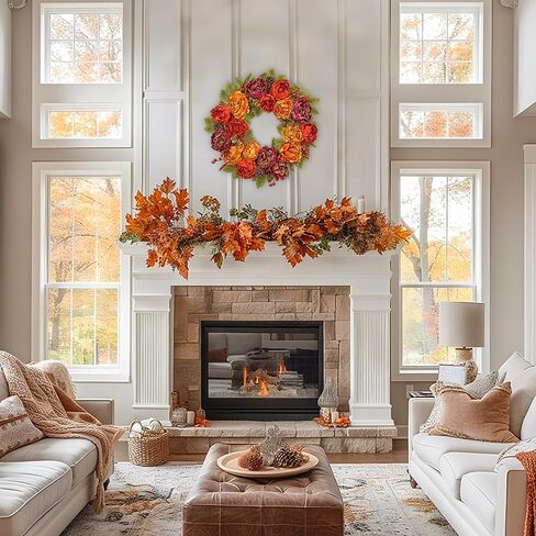 Artificial Fall Wreath for Front Door – 24 Inch Peony & Mixed Floral Wreath with Maple Leaves & Berries, Rustic Autumn Wall Décor in Saudi Arabia