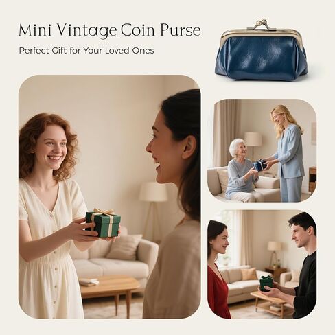 محفظة عملات معدنية من الجلد الطبيعي، حامل تغيير مدمج عتيق مع قفل قبلة للعملات المعدنية وأحمر الشفاه والمجوهرات وسماعات الأذن، محفظة جيب صغيرة للرجال والنساء للسيارات والسفر والحفلات باللون البني in Saudi Arabia