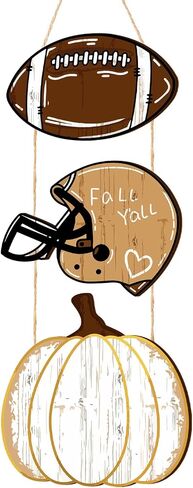 Geelin Fall Football Door Hanger - Wooden Farmhouse Rugby Sign with Helmet and Pumpkin Decor, Rustic Football Wall Art for Autumn Thanksgiving Farmhouse Home Porch Office in Saudi Arabia