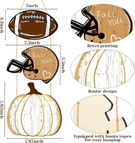 Geelin Fall Football Door Hanger - Wooden Farmhouse Rugby Sign with Helmet and Pumpkin Decor, Rustic Football Wall Art for Autumn Thanksgiving Farmhouse Home Porch Office in Saudi Arabia