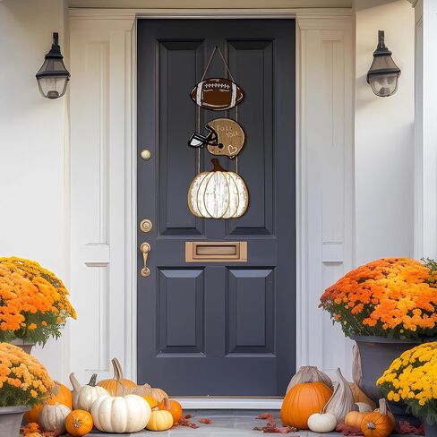Geelin Fall Football Door Hanger - Wooden Farmhouse Rugby Sign with Helmet and Pumpkin Decor, Rustic Football Wall Art for Autumn Thanksgiving Farmhouse Home Porch Office in Saudi Arabia