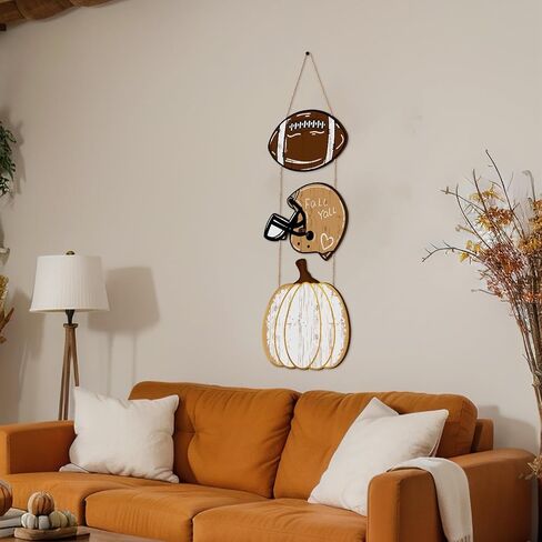 Geelin Fall Football Door Hanger - Wooden Farmhouse Rugby Sign with Helmet and Pumpkin Decor, Rustic Football Wall Art for Autumn Thanksgiving Farmhouse Home Porch Office in Saudi Arabia