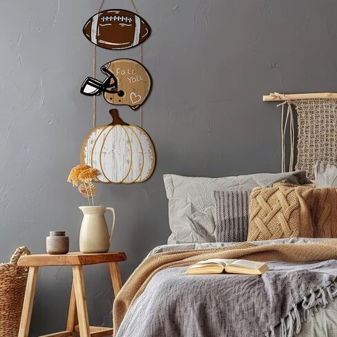 Geelin Fall Football Door Hanger - Wooden Farmhouse Rugby Sign with Helmet and Pumpkin Decor, Rustic Football Wall Art for Autumn Thanksgiving Farmhouse Home Porch Office in Saudi Arabia