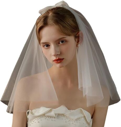 Bride Veil for Wedding Short Bridal Tulle Veil with Comb for Bride Wedding or Bachelorette Party 23.6 inch Ivory in Saudi Arabia