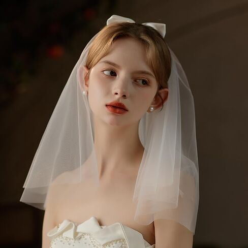 Bride Veil for Wedding Short Bridal Tulle Veil with Comb for Bride Wedding or Bachelorette Party 23.6 inch Ivory in Saudi Arabia