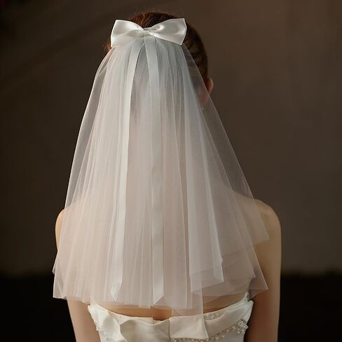 Bride Veil for Wedding Short Bridal Tulle Veil with Comb for Bride Wedding or Bachelorette Party 23.6 inch Ivory in Saudi Arabia