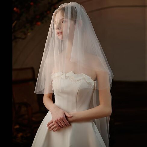 Bride Veil for Wedding Short Bridal Tulle Veil with Comb for Bride Wedding or Bachelorette Party 23.6 inch Ivory in Saudi Arabia