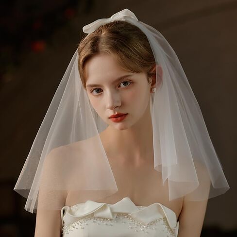 Bride Veil for Wedding Short Bridal Tulle Veil with Comb for Bride Wedding or Bachelorette Party 23.6 inch Ivory in Saudi Arabia