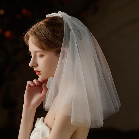 Bride Veil for Wedding Short Bridal Tulle Veil with Comb for Bride Wedding or Bachelorette Party 23.6 inch Ivory in Saudi Arabia