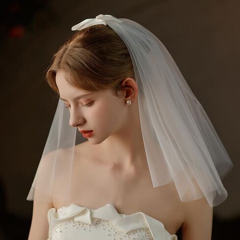 Bride Veil for Wedding Short Bridal Tulle Veil with Comb for Bride Wedding or Bachelorette Party 23.6 inch Ivory in Saudi Arabia