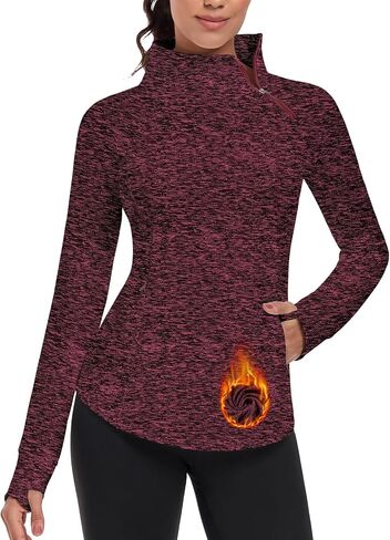 WOWENY Women's Fleece Sweatshirts Zip Mock Neck Long Sleeve Sweatshirt Ski Hiking Pullover Thermal Jacket with Thumb Hole in Saudi Arabia