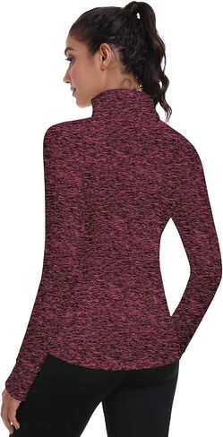 WOWENY Women's Fleece Sweatshirts Zip Mock Neck Long Sleeve Sweatshirt Ski Hiking Pullover Thermal Jacket with Thumb Hole in Saudi Arabia