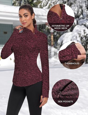 WOWENY Women's Fleece Sweatshirts Zip Mock Neck Long Sleeve Sweatshirt Ski Hiking Pullover Thermal Jacket with Thumb Hole in Saudi Arabia