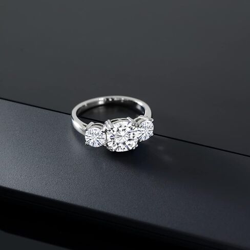 Gem Stone King 3.40 Cttw White Moissanite 3-Stone Engagement Ring For Women | 925 Sterling Silver | Cushion 8MM | 3 Stone Wedding Engagement Anniversary Promise Ring For Women in Saudi Arabia