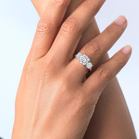 Gem Stone King 3.40 Cttw White Moissanite 3-Stone Engagement Ring For Women | 925 Sterling Silver | Cushion 8MM | 3 Stone Wedding Engagement Anniversary Promise Ring For Women in Saudi Arabia