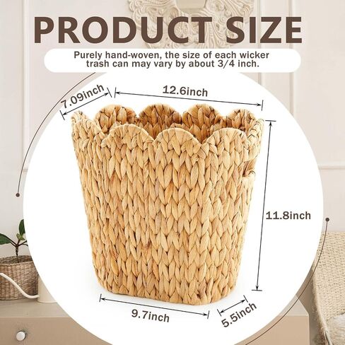 2 Pcs Wicker Trash Can with 50 Small Trash Bag Wicker Waste Woven Basket with Handles Clear Multi Use Garbage Bags for Bathroom Kitchen Bedroom in Saudi Arabia