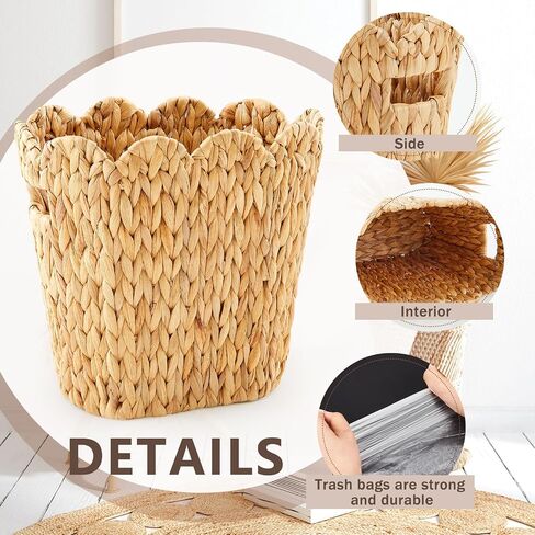 2 Pcs Wicker Trash Can with 50 Small Trash Bag Wicker Waste Woven Basket with Handles Clear Multi Use Garbage Bags for Bathroom Kitchen Bedroom in Saudi Arabia
