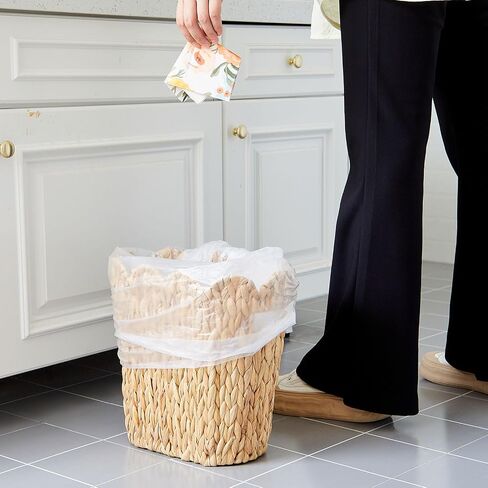 2 Pcs Wicker Trash Can with 50 Small Trash Bag Wicker Waste Woven Basket with Handles Clear Multi Use Garbage Bags for Bathroom Kitchen Bedroom in Saudi Arabia