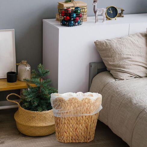 2 Pcs Wicker Trash Can with 50 Small Trash Bag Wicker Waste Woven Basket with Handles Clear Multi Use Garbage Bags for Bathroom Kitchen Bedroom in Saudi Arabia