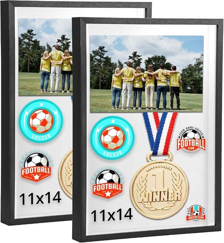 إطارات صور QWORK مقاس 11 × 14 بوصة، خشب MDF بواجهة أكريليك، عبوتان من صناديق الظل المربعة تعرض حافظات للصور والحرف اليدوية والتذكارات in Saudi Arabia