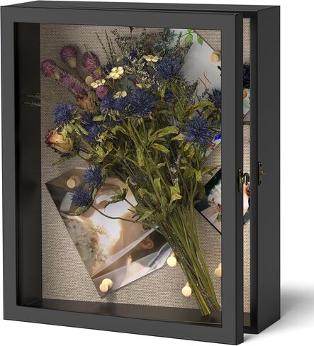 إطار صندوق ظلال مقاس 13 × 16 مع زجاج أكريليك، وصناديق ظلال كبيرة تعرض حافظات لسطح الطاولة والجدار، وصندوق ذاكرة للتذكارات، وصندوق ظلال للزهور، أسود مع ظهر من الكتان in Kuwait
