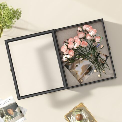 إطار صندوق ظلال مقاس 13 × 16 مع زجاج أكريليك، وصناديق ظلال كبيرة تعرض حافظات لسطح الطاولة والجدار، وصندوق ذاكرة للتذكارات، وصندوق ظلال للزهور، أسود مع ظهر من الكتان in Kuwait