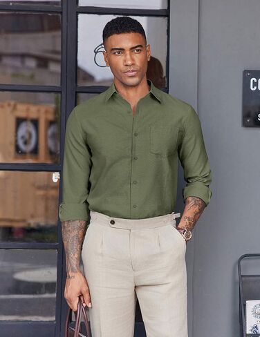 COOFANDY Mens Oxford Shirt Long Sleeve Casual Button Down Shirts Soild Dress Shirts with Pocket in Saudi Arabia