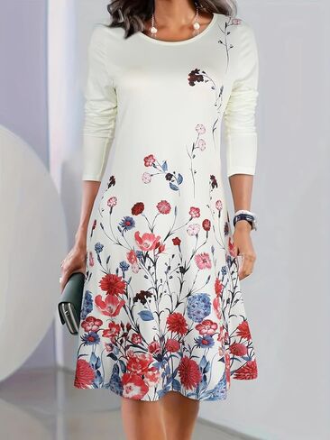 Womens Floral Maxi Dress Long Sleeve Casual Crewneck Dress Wedding Guest Party Dresses Fall 2025 Outfits in Saudi Arabia