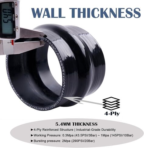 Silicone Straight Hump Coupler Hose, 4-Ply, 5.4mm Wall Thickness, 3'' Length(76mm) 11 Colors (Gloss Black, ID 4'' (102mm)) in Saudi Arabia