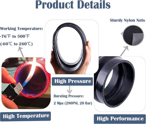 Silicone Straight Hump Coupler Hose, 4-Ply, 5.4mm Wall Thickness, 3'' Length(76mm) 11 Colors (Gloss Black, ID 4'' (102mm)) in Saudi Arabia