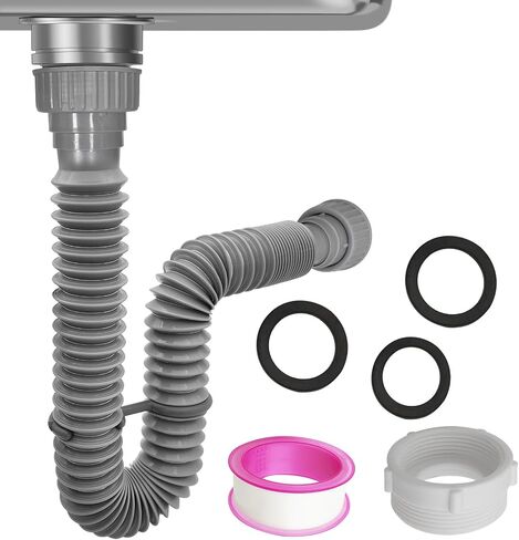 Flexible Sink Drain Pipe P Trap 1-1/2" to 1-1/4" Adapter Included, Adjustable Sink Trap Kit for Kitchen, Bathroom, Variable Height Shampoo Bowls, White, 1 Pack in Kuwait