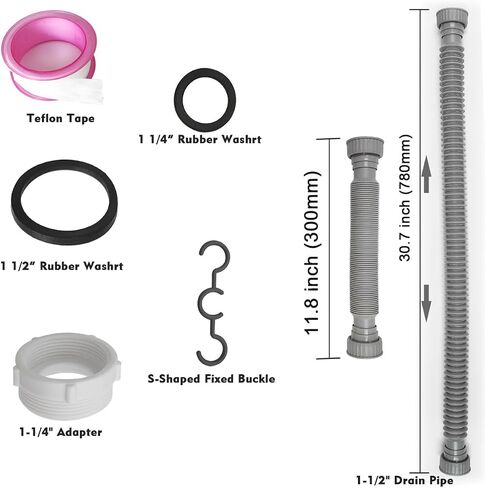 Flexible Sink Drain Pipe P Trap 1-1/2" to 1-1/4" Adapter Included, Adjustable Sink Trap Kit for Kitchen, Bathroom, Variable Height Shampoo Bowls, White, 1 Pack in Kuwait