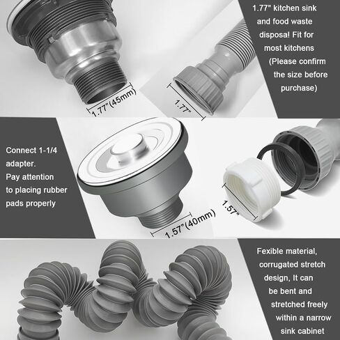 Flexible Sink Drain Pipe P Trap 1-1/2" to 1-1/4" Adapter Included, Adjustable Sink Trap Kit for Kitchen, Bathroom, Variable Height Shampoo Bowls, White, 1 Pack in Kuwait