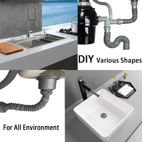 Flexible Sink Drain Pipe P Trap 1-1/2" to 1-1/4" Adapter Included, Adjustable Sink Trap Kit for Kitchen, Bathroom, Variable Height Shampoo Bowls, White, 1 Pack in Kuwait