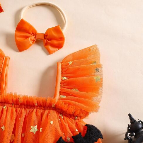 الوليد طفلة هالوين الزي الملابس أكمام اليقطين رومبير فستان شبكة توتو الجنية كشكش بذلة زي in Kuwait