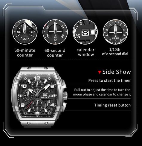 OLEVS Watch Men Chronograph Square Watches for Men Big Face Luxury Original Dress Waterproof Casual Nice Wrist Male Watch for Man Analog Classic Business Silicon Strap Mens Watches Relojes Para Hombre in Saudi Arabia
