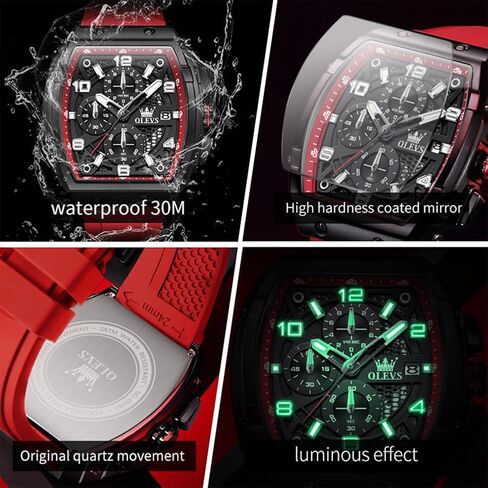 OLEVS Watch Men Chronograph Square Watches for Men Big Face Luxury Original Dress Waterproof Casual Nice Wrist Male Watch for Man Analog Classic Business Silicon Strap Mens Watches Relojes Para Hombre in Saudi Arabia