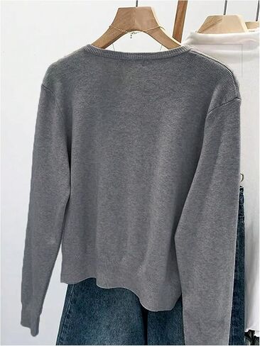 SweatyRocks Women's Crewneck Button Down Cropped Cardigans Long Sleeve Bow Embroidery Knitted Sweater Jacket in Saudi Arabia